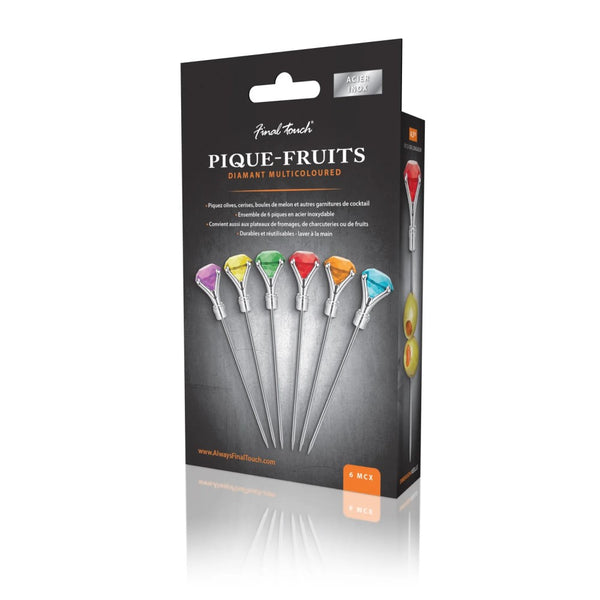 Final Touch set of 6 Diamond Cocktail Picks - Multicoloured