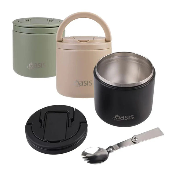 Oasis Stainless Steel Double Wall Insulated Food Flask With Quick Release Lid & Spork 550ml
