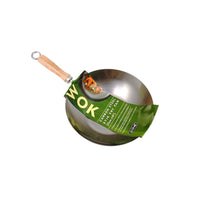 Carbon Steel Woks with Wooden Handle