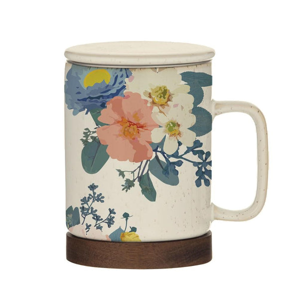 Leaf & Bean Floralison Tea Mug 350ml with Acacia Trivet