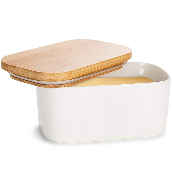 Maxwell & Williams White Basics Butter Dish with Bamboo Lid