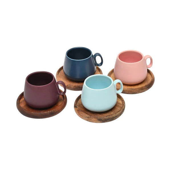 Coffee Culture 90ml Espresso Cups with Acacia Wood Coasters set of 4